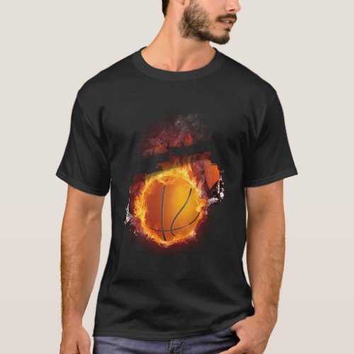 Flame Burning Basketball T_Shirt