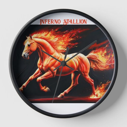 Flame Charger Orange Horse with Blazing Mane Clock