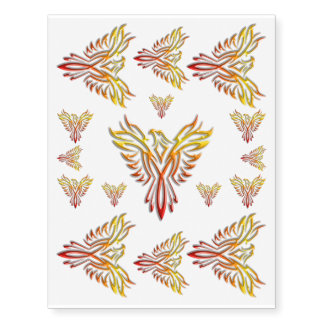 Flame-colored Phoenix Rising from Ashes Temporary Tattoos