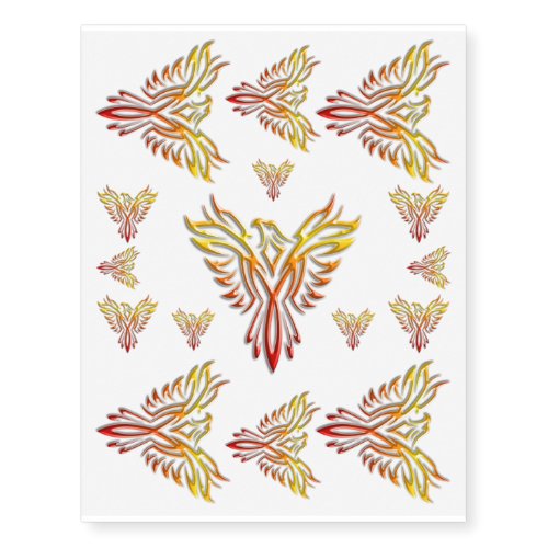 Flame_colored Phoenix Rising from Ashes Temporary Tattoos