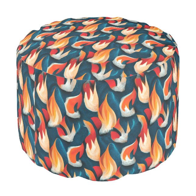 Flame Fabric | Red And Blue Repeating Pattern Pouf (Angled Back)
