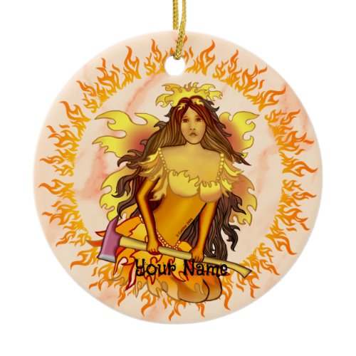 Flame Fairy firefighter Ceramic Ornament