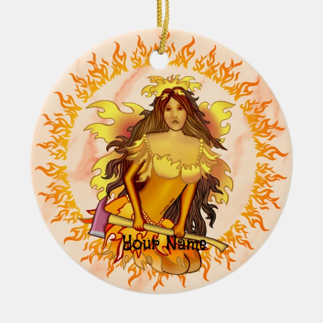 Flame Fairy firefighter Ceramic Ornament (Front)