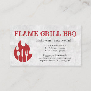 Flame Grill Utensils Restaurant Logo Business Card