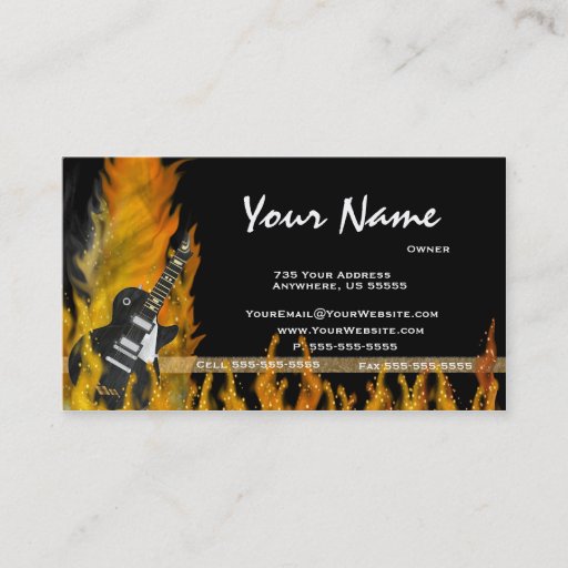 Customizable Flame Guitar Business Cards