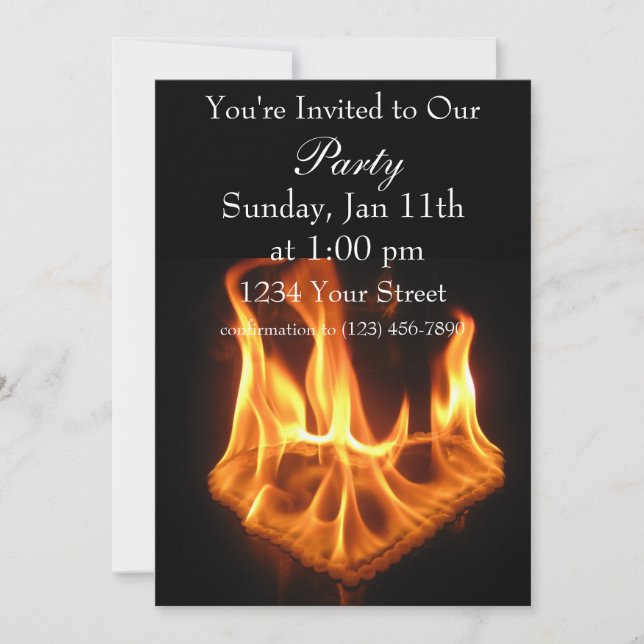 Flame Heart party fire invite (Front)