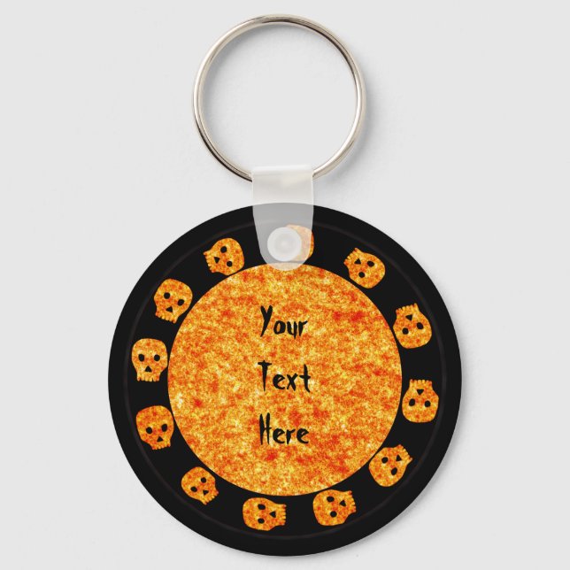Flame Orange Skull Keychain (Front)