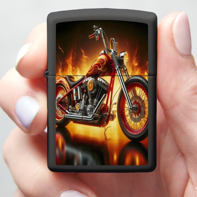 Flame-Painted Chopper Zippo Lighter (In Hand)