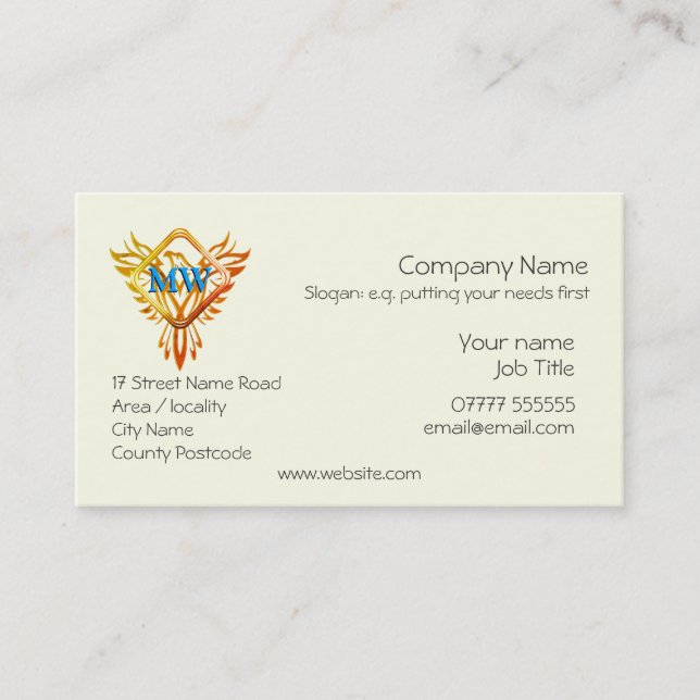 Flame Phoenix Rising logo with your initials Business Card (Front)