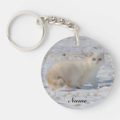 Flame Point Cat with Blue Eyes in the snow Keychain