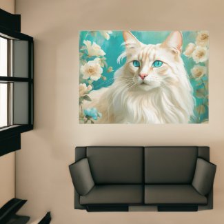 Flame Point Siamese in Apricot Flowers -Turquoise