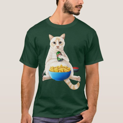 Flame point Siamese  white cat with a soda and sna T_Shirt
