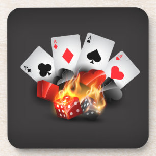 Flame Poker Casino Black Beverage Coaster