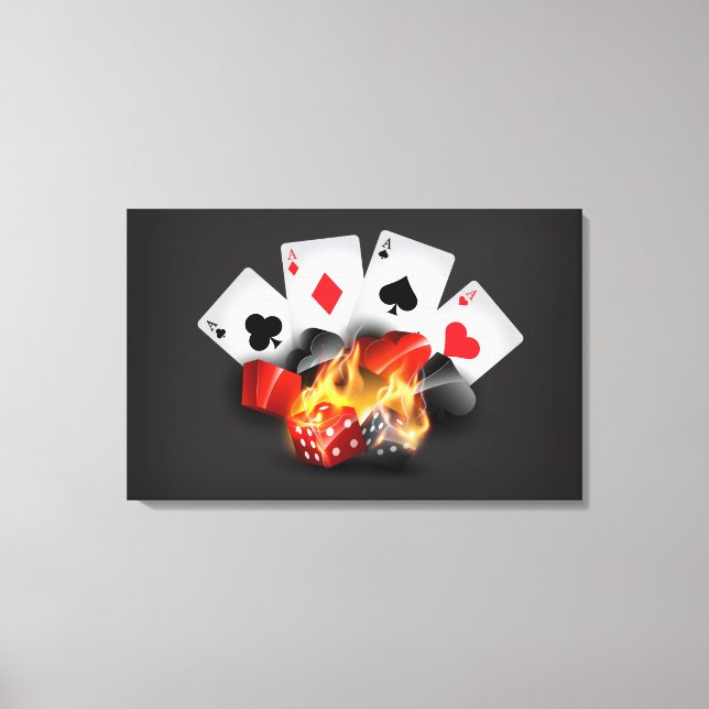 Flame Poker Casino Black Canvas Print (Front)