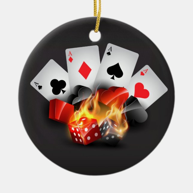 Flame Poker Casino Black Ceramic Ornament (Front)
