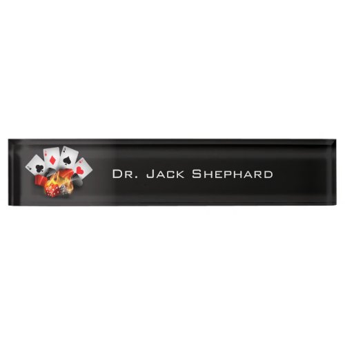 Flame Poker Casino Black Desk Name Plate