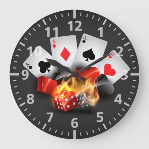 Flame Poker Casino Black Large Clock