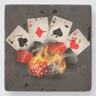 Flame Poker Casino Black Stone Coaster