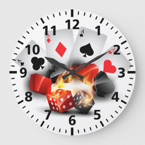 Flame Poker Casino White Large Clock