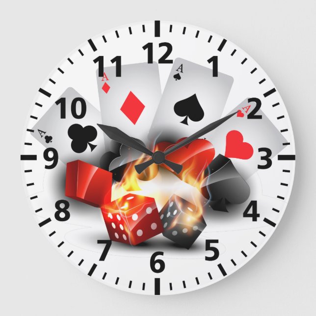 Flame Poker Casino White Large Clock (Front)