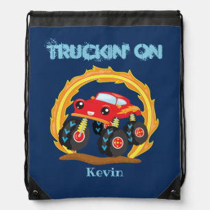 Flame Red Monster Truck Drawstring Bag