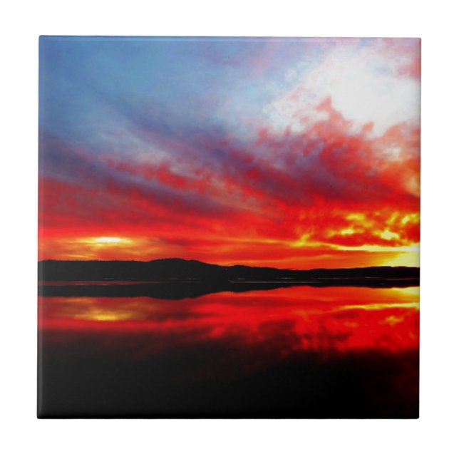 Flame red sun going down ceramic tile (Front)