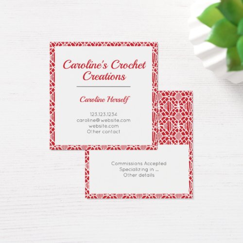 Flame Red White Crochet Lace Pattern Business Card