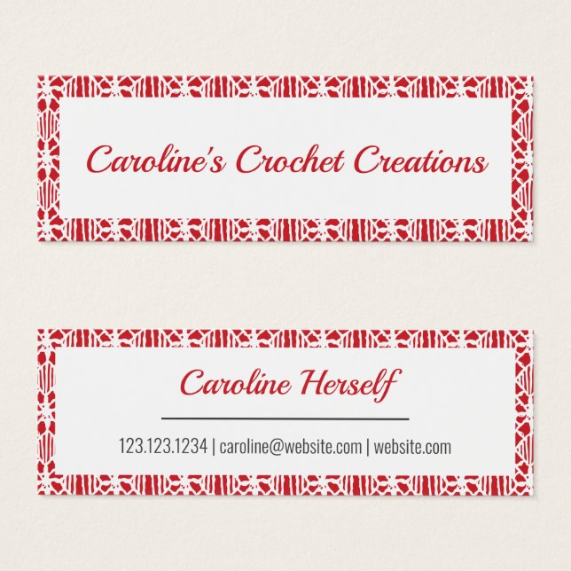 Flame Red White Crochet Lace Pattern Business Card (Front & Back)