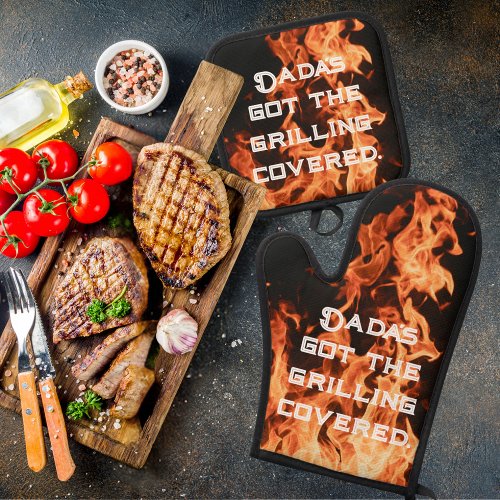 Flame_Resistant Dads BBQ Armor Oven Mitt  Pot Holder Set