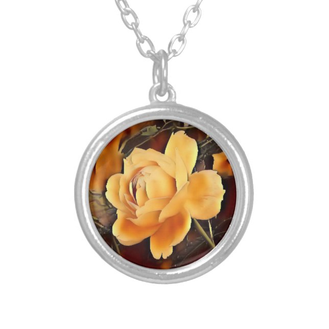 Flame Rose Silver Plated Necklace (Front)