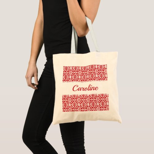 Flame Scarlett With White Crochet Lace Pattern Tote Bag