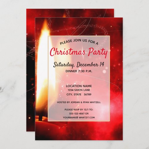 Flame Single Red Candle Christmas Party Invitation