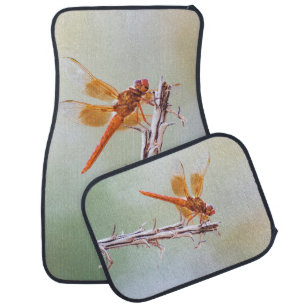 Flame Skimmer Dragonfly on Agave Car Floor Mat