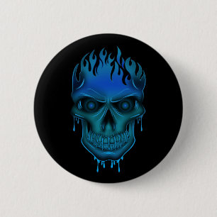 Flame Skull - Blue Button