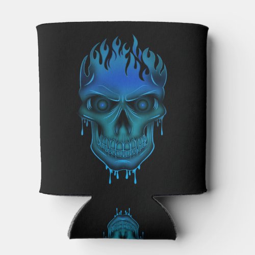 Flame Skull _ Blue Can Cooler