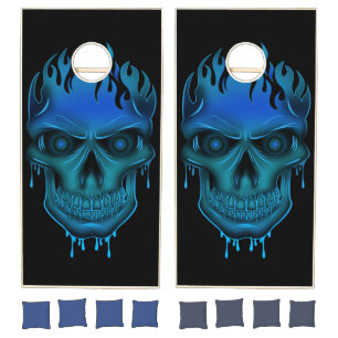 Flame Skull - Blue Cornhole Set