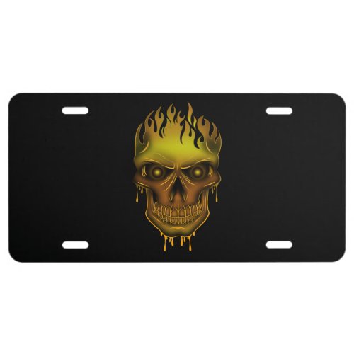 Flame Skull _ Gold License Plate