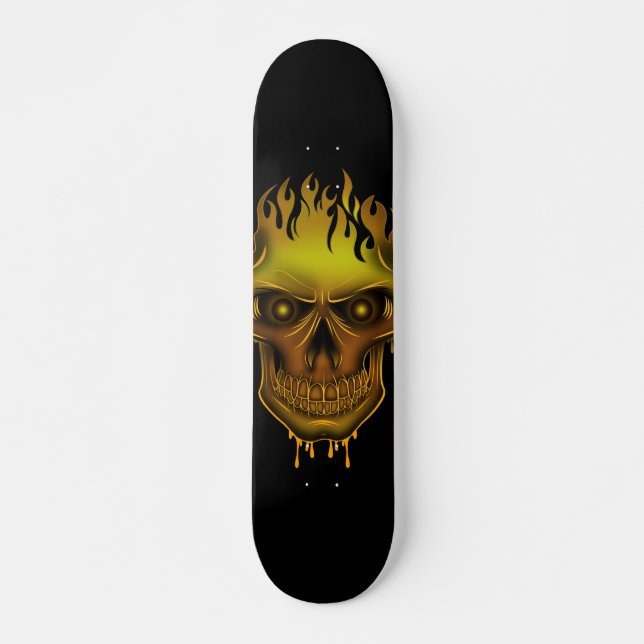 Flame Skull - Gold Skateboard (Front)