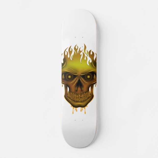 Flame Skull - Gold Skateboard Deck (Front)