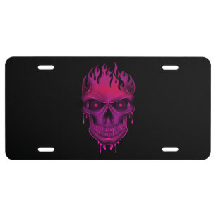 Flame Skull - Hot Pink License Plate
