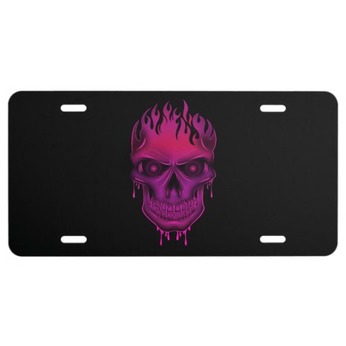 Flame Skull _ Hot Pink License Plate