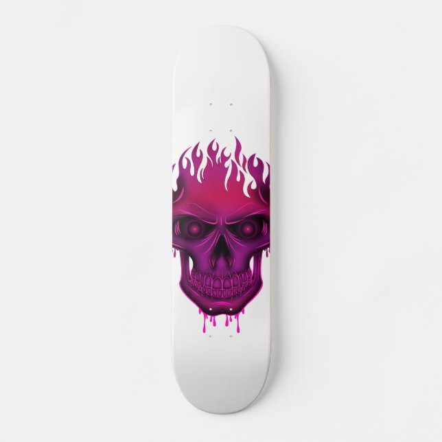 Flame Skull - Hot Pink Skateboard Deck (Front)