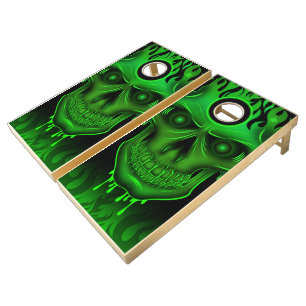 Flame Skull - Neon Green Cornhole Set