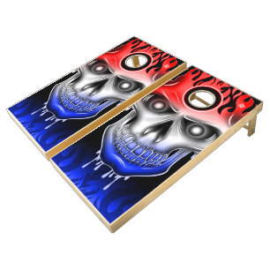 Flame Skull - Red White Blue Cornhole Set