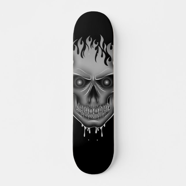Flame Skull - Silver  Skateboard (Front)