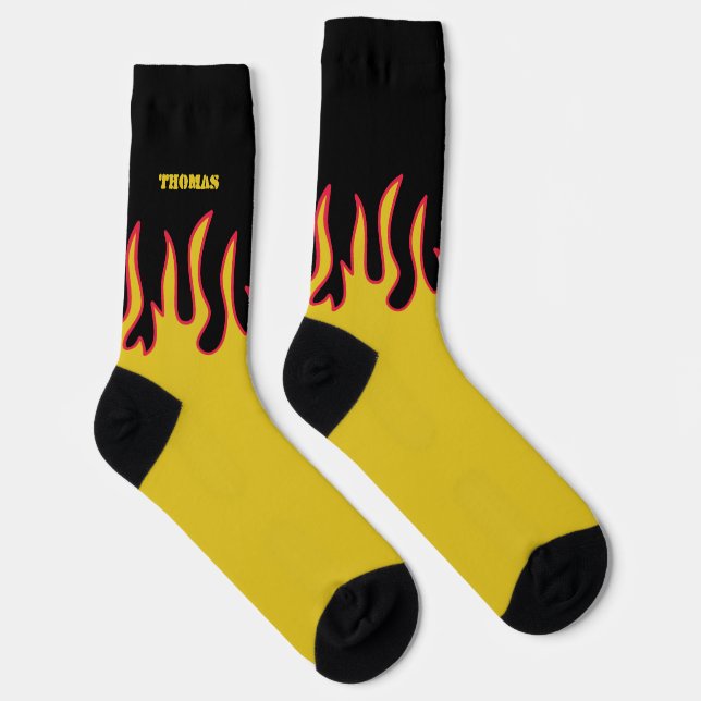 Flame Socks Personalized Yellow and Black (Right)