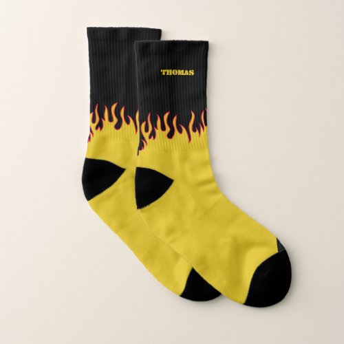 Flame Socks Personalized Yellow and Black