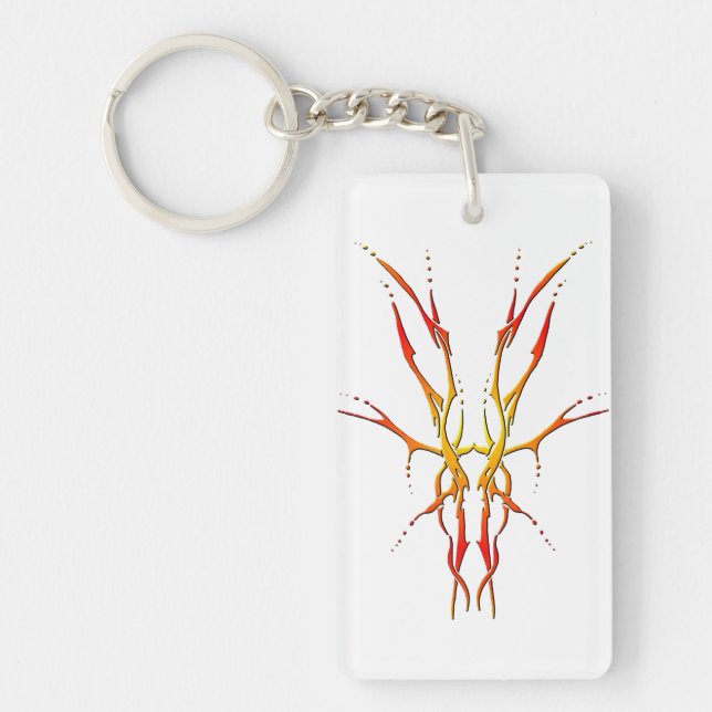Flame Tribal Deer Skull Hunting Design Keychain (Front)