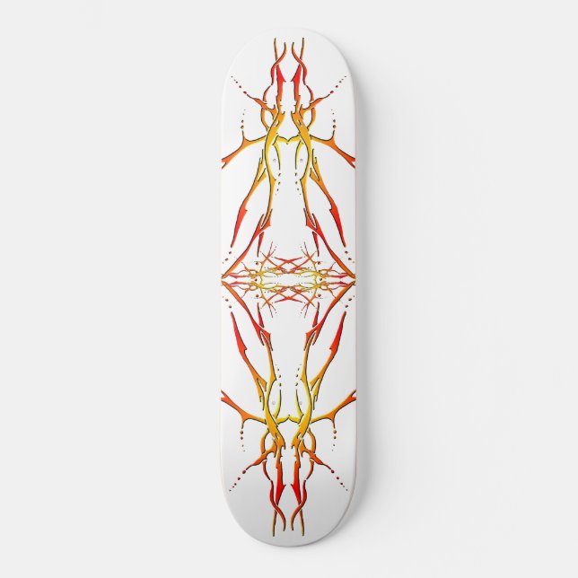 Flame Tribal Deer Skull Hunting Design Skateboard (Front)