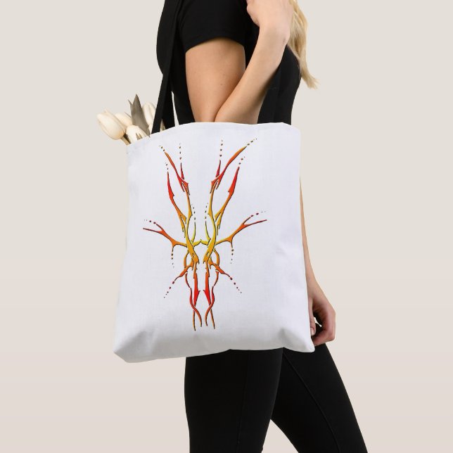 Flame Tribal Deer Skull Hunting Design Tote Bag (Close Up)